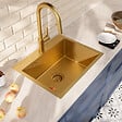 CERAMIA - Timeless 55x45x21 cm �vier encastrable inox 304 + mitigeur inox avec douchette extractible, or bross� (TMLKST-5545BG-M2) - vignette