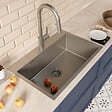CERAMIA - Timeless 68x45x21 cm évier encastrable inox 304 + mitigeur inox avec douchette extractible, gun metal brossé (TMLKST-6845BGM-M2) - vignette