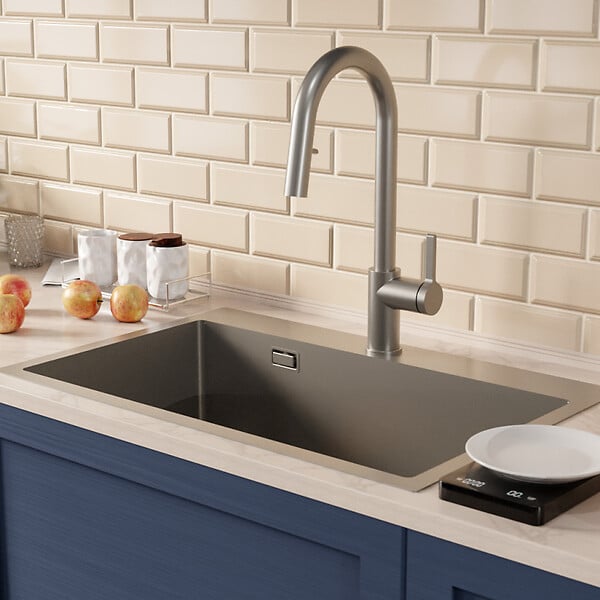 CERAMIA - Timeless 68x45x21 cm évier encastrable inox 304 + mitigeur inox avec douchette extractible, gun metal brossé (TMLKST-6845BGM-M2) - large