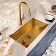 CERAMIA - Timeless 68x45x21 cm évier sous plan en inox 304 + mitigeur inox avec douchette extractible, or brossé (TMLKSU-6845BG-M2) - vignette