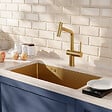 CERAMIA - Timeless 68x45x21 cm évier sous plan en inox 304 +  mitigeur inox avec douchette extractible, or brossé (TMLKSU-6845BG-M1) - vignette