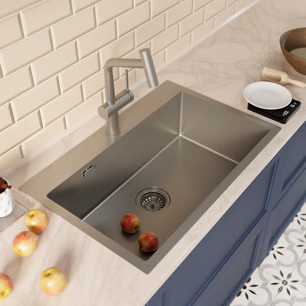 CERAMIA - Timeless 68x45x21 cm évier encastrable inox 304 + mitigeur inox avec douchette extractible, gun metal brossé (TMLKST-6845BGM-M1) - large