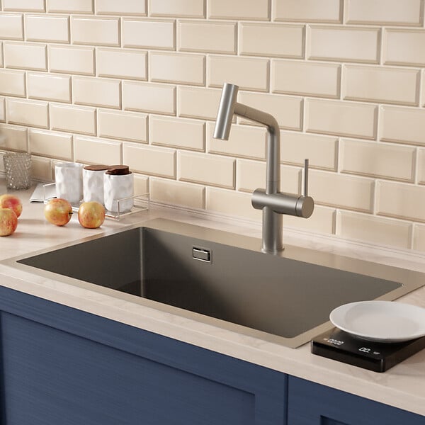 CERAMIA - Timeless 68x45x21 cm évier encastrable inox 304 + mitigeur inox avec douchette extractible, gun metal brossé (TMLKST-6845BGM-M1) - large