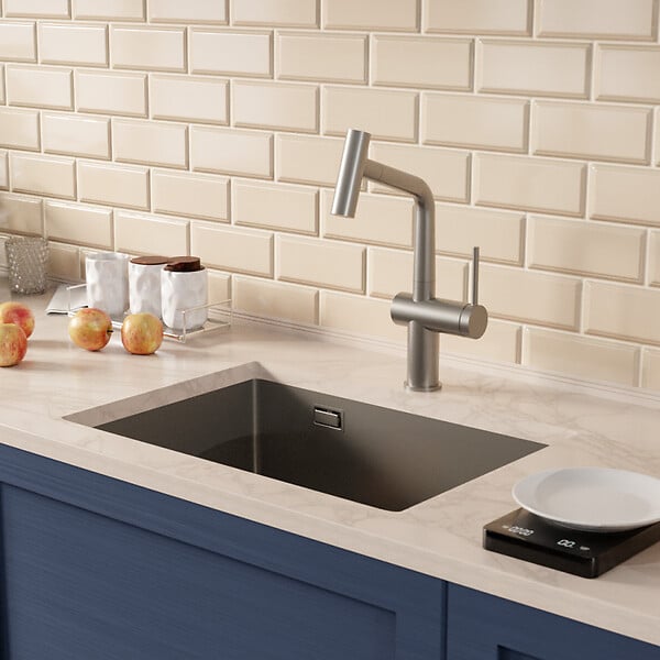 CERAMIA - Timeless 55x45x21 cm évier sous plan inox 304 + mitigeur inox avec douchette extractible, gun metal brossé (TMLKSU-5545BGM-M1) - large