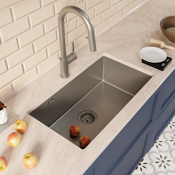 CERAMIA - Timeless 68x45x21 cm évier sous plan inox 304 + mitigeur inox avec douchette extractible, gun metal brossé (TMLKSU-6845BGM-M2) - large
