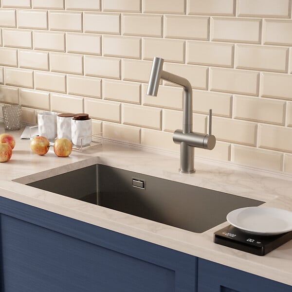 CERAMIA - Timeless 68x45x21 cm évier sous plan inox 304 + mitigeur inox avec douchette extractible, gun metal brossé (TMLKSU-6845BGM-M1) - large