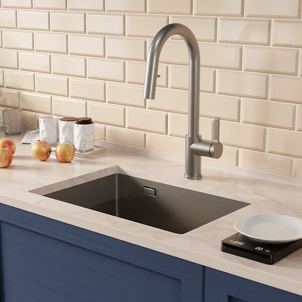 CERAMIA - Timeless 55x45x21 cm évier sous plan inox 304 + mitigeur inox avec douchette extractible, gun metal brossé (TMLKSU-5545BGM-M2) - large