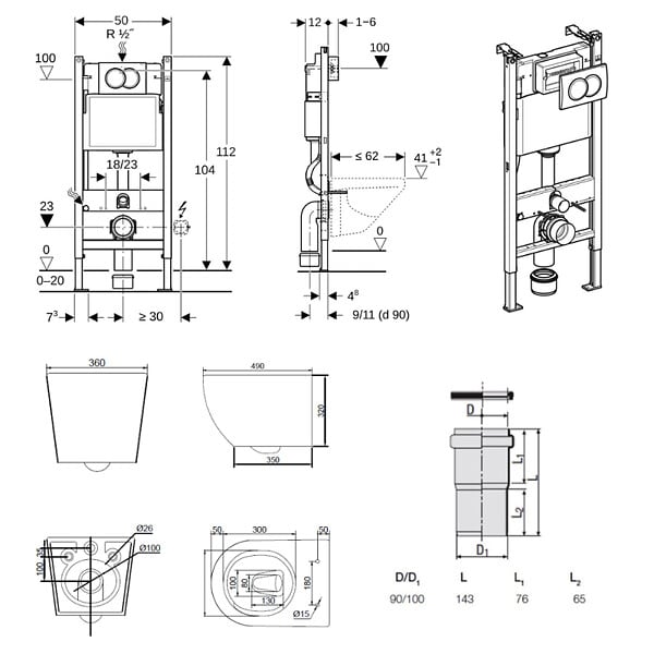 GEBERIT - Duofix Pack WC bâti-support + WC suspendu sans bride Ceramia PixL avec abattant SoftClose + plaque (GEBCEPXBMT02-FR) - large