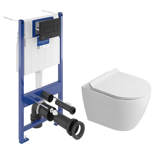VILLEROY & BOCH - Pack WC bâti-support sol-mur + WC sans bride Ceramia PixL avec abattant SoftClose + plaque noir (VBCEPXWT01-FR) - large