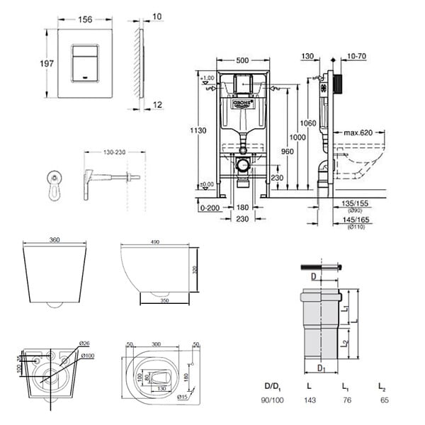 GROHE - Rapid SL pack WC bâti-support + WC suspendu sans bride Ceramia PixL avec abattant SoftClose + plaque (GRRCEPXBMT03-FR) - large