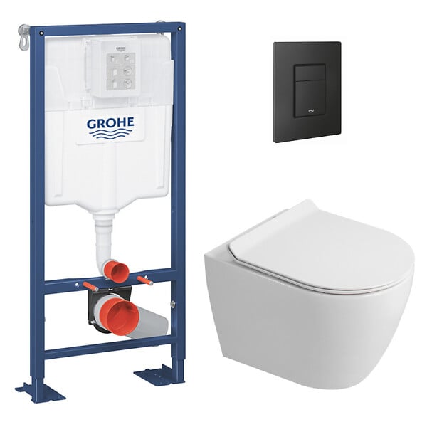 GROHE - Solido pack WC bâti-support autoportant + WC suspendu Ceramia PixL + abattant SoftClose + plaque noir (GRCEPXWT03-FR) - large