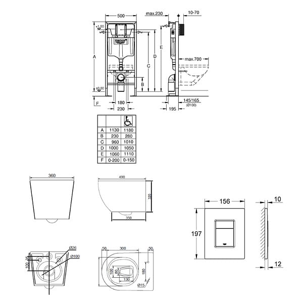 GROHE - Solido pack WC bâti-support autoportant + WC suspendu Ceramia PixL + abattant SoftClose + plaque noir (GRCEPXWT03-FR) - large