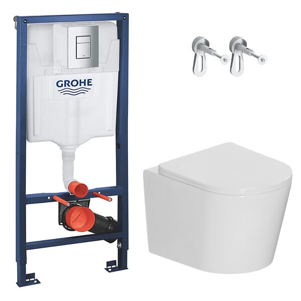 GROHE - Rapid SL Pack WC bâti-support + WC suspendu sans bride avec abattant SoftClose Ceramia + plaque (GRRCE14WT01MAN-FR) - large