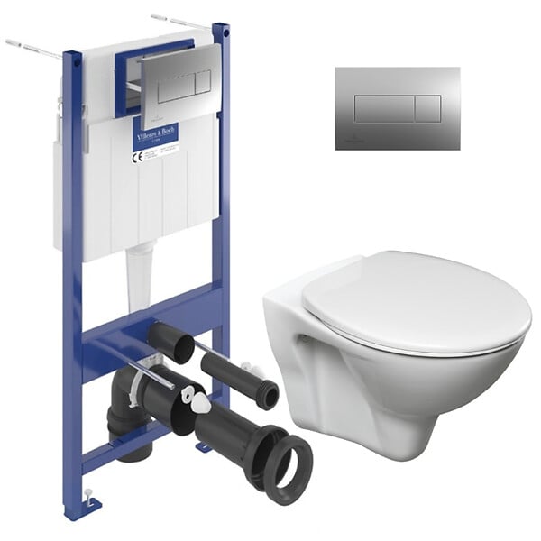 VILLEROY & BOCH - ViConnect pro S pack WC Bâti Villeroy & Boch + WC suspendu Jika Neo + Abattant + Plaque (ViConnectS-LinePro-1-SP) - large