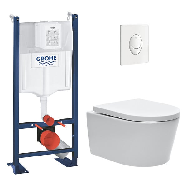 GROHE - Rapid SL pack WC bâti autoportant + WC suspendu sans bride Swiss Aqua Technologies + abattant + plaque (GRRSTBRWR02MAN-FR) - large
