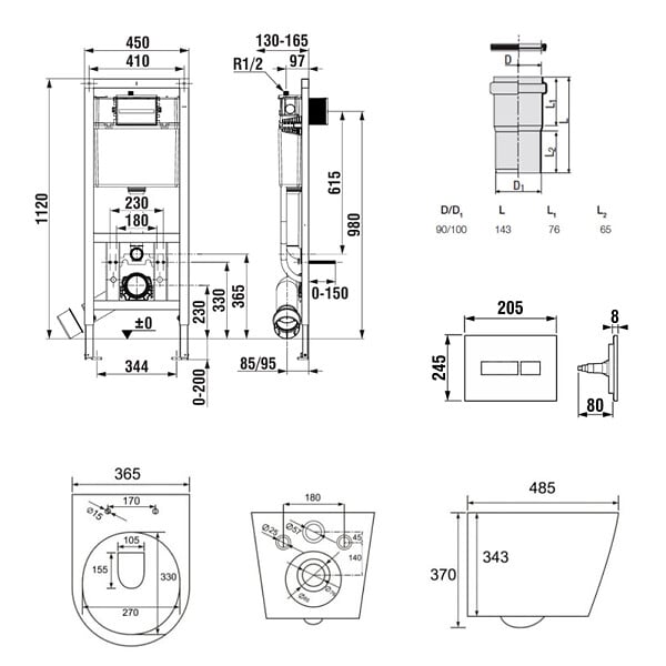 ROCA - Pack WC bâti-support + WC suspendu sans bride Swiss Aqua Technologies avec abattant SoftClose + plaque (ROSTINWR04-FR) - large
