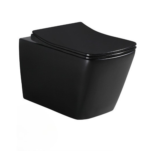 GEBERIT - Pack WC sans bride Infinitio Noir mat + Abattant softclose slim + Bâti support Geberit Extra-plat UP720 + Plaque Noir brillante - large
