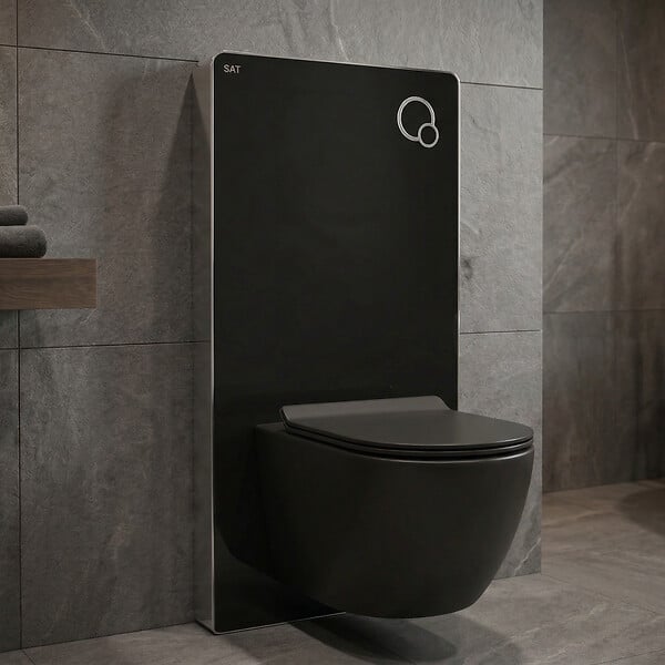 SWISS AQUA TECHNOLOGIES - Glass pack WC bâti-support avec plaque de commande + WC suspendu Ceramia sans bride avec abattant SoftClose (STGLBCEPXBMT01-FR) - large
