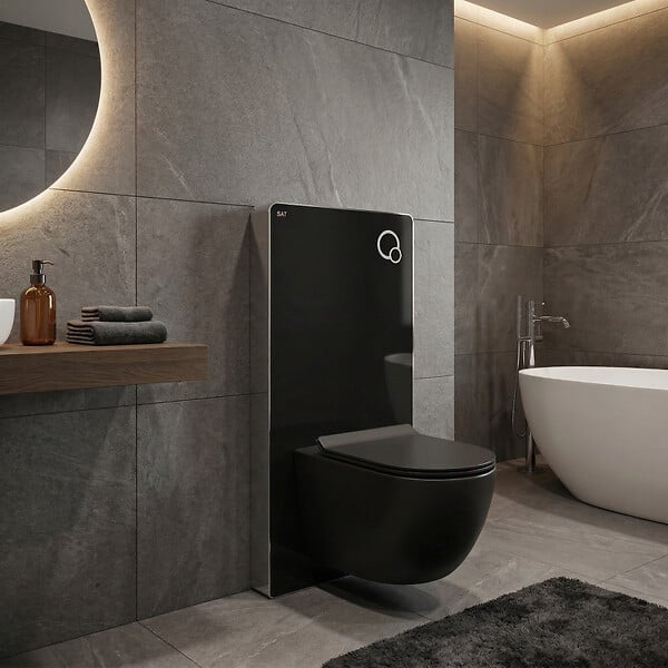 SWISS AQUA TECHNOLOGIES - Glass pack WC bâti-support avec plaque de commande + WC suspendu Ceramia sans bride avec abattant SoftClose (STGLBCEPXBMT01-FR) - large
