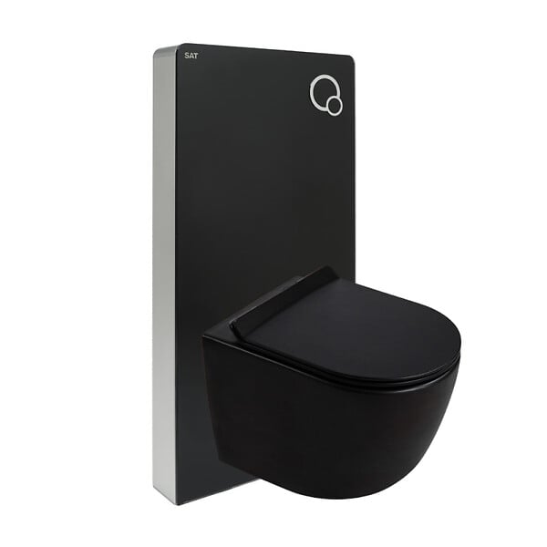 SWISS AQUA TECHNOLOGIES - Glass pack WC bâti-support avec plaque de commande + WC suspendu Ceramia sans bride avec abattant SoftClose (STGLBCEPXBMT01-FR) - large