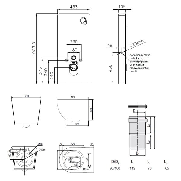 SWISS AQUA TECHNOLOGIES - Glass pack WC bâti-support avec plaque de commande + WC suspendu Ceramia sans bride avec abattant SoftClose (STGLBCEPXBMT01-FR) - large