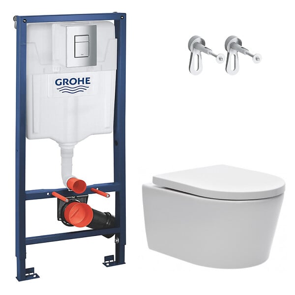 GROHE - Grohe Rapid SL Pack WC bâti + WC suspendu sans bride avec abattant SoftClose Swiss Aqua Technologies + plaque (GRRSTBRWR01MAN-FR) - large