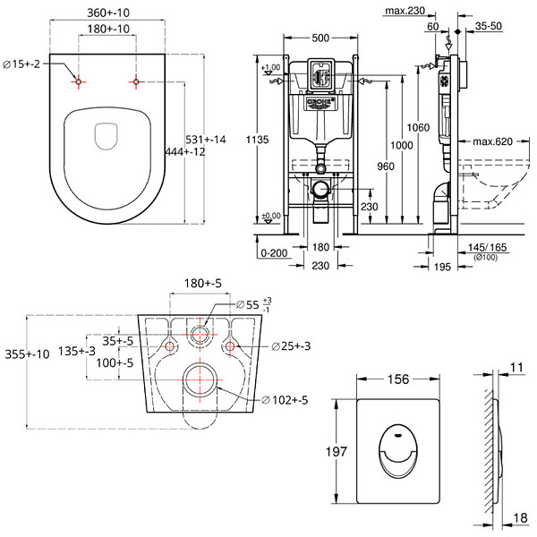 GROHE - Pack WC Rapid SL autoportant + WC sans bride SAT Brevis + Abattant ultra-fin SoftClose + Plaque blanche (ProjectBrevis-3-SP) - large