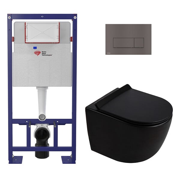 SWISS AQUA TECHNOLOGIES - Pack WC bâti-support autoportant + WC suspendu sans bride Ceramia PixL avec abattant SoftClose + plaque (STCEPXBMT03-U) - large
