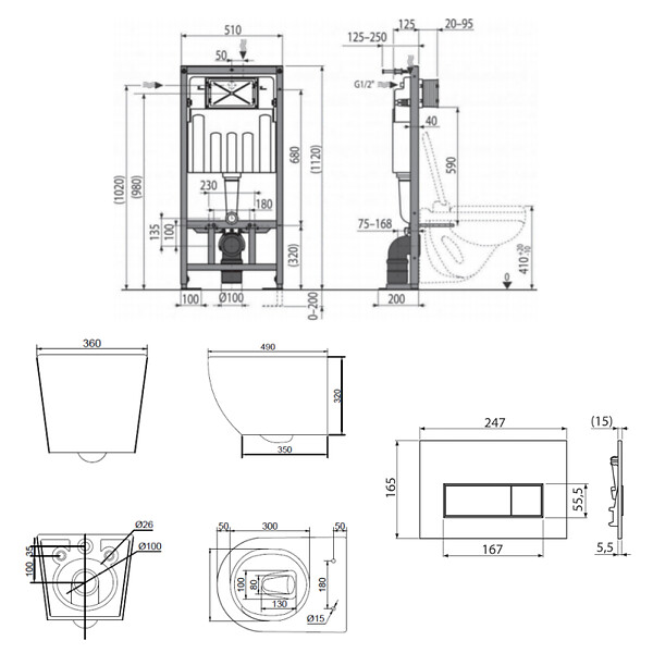 SWISS AQUA TECHNOLOGIES - Pack WC bâti-support autoportant + WC suspendu sans bride Ceramia PixL avec abattant SoftClose + plaque (STCEPXBMT03-U) - large