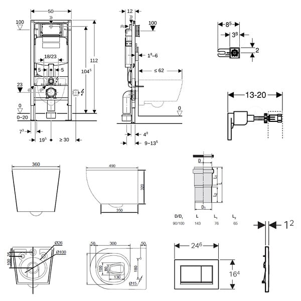 GEBERIT - Duofix pack WC bâti-support + WC suspendu sans bride Ceramia PixL avec abattant SoftClose + plaque (GEDCEPXBMT05-FR) - large