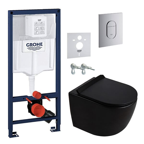 GROHE - Rapid SL pack WC bâti-support + WC suspendu sans bride Ceramia PixL avec abattant SoftClose + plaque (GRRCEPXBMT03FR-FS) - large