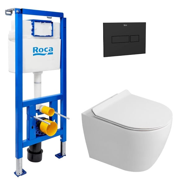 ROCA - Pack WC bâti-support + WC suspendu sans bride Ceramia PixL avec abattant SoftClose + plaque (ROCEPXWT06-FR) - large