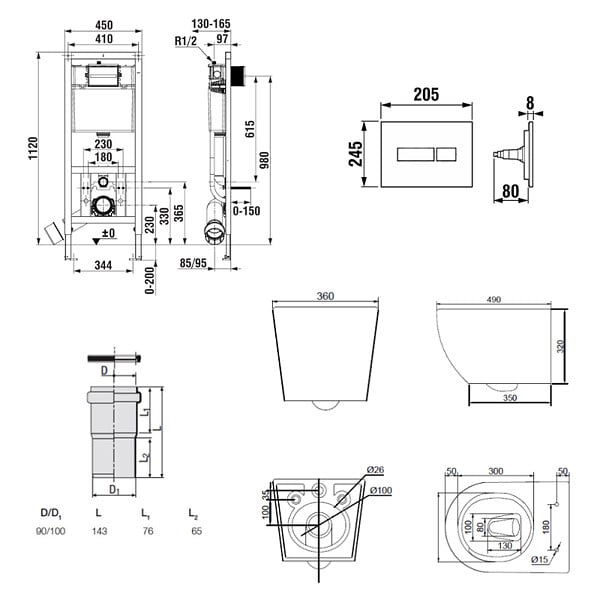 ROCA - Pack WC bâti-support + WC suspendu sans bride Ceramia PixL avec abattant SoftClose + plaque (ROCEPXWT06-FR) - large