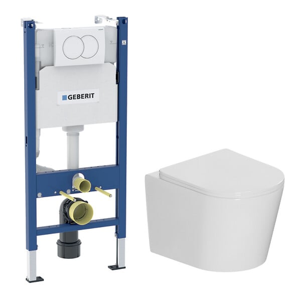 GEBERIT - Duofix Pack WC bâti-support + WC suspendu sans bride avec abattant SoftClose Ceramia + plaque blanche (GEBCE14WT05-FR) - large