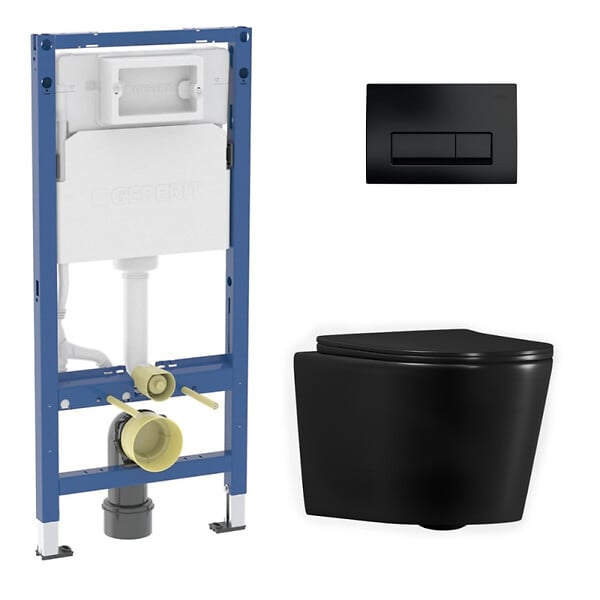 GEBERIT - Duofix pack WC bâti-support + WC suspendu Ceramia sans bride avec abattant SoftClose + plaque noir mat (GEBCE14BMT01MAN-FR) - large