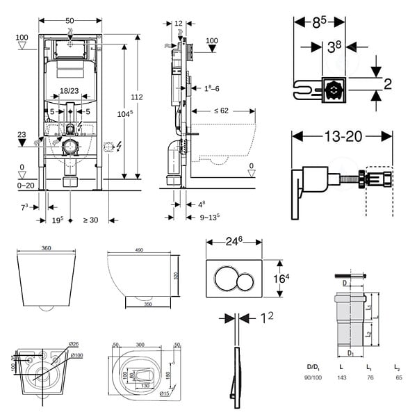 GEBERIT - Duofix pack WC bâti-support + WC suspendu sans bride Ceramia PixL avec abattant SoftClose + plaque (GECEPXWT07-FR) - large