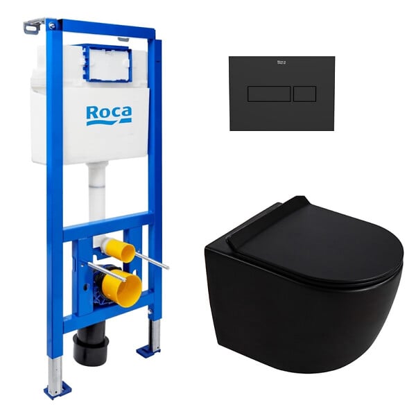 ROCA - Pack WC bâti-support + WC suspendu sans bride Ceramia PixL avec abattant SoftClose + plaque (ROCEPXBMT02-FR) - large