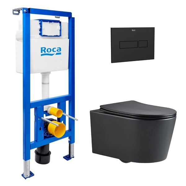 ROCA - Pack WC bâti-support + WC suspendu sans bride Swiss Aqua Technologies avec abattant SoftClose + plaque (ROSTBRBMR02-FR) - large