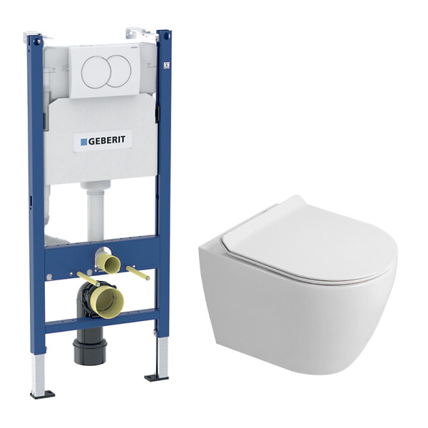 GEBERIT - Duofix Pack WC bâti-support 112 cm + WC suspendu sans bride Ceramia avec abattant SoftClose + plaque blanche (GEBCEPXWT02FR-FS) - large
