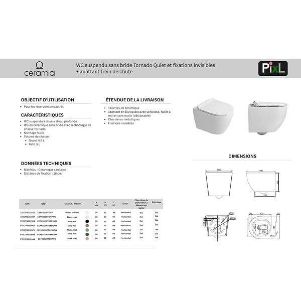 GEBERIT - Duofix Pack WC bâti-support 112 cm + WC suspendu sans bride Ceramia avec abattant SoftClose + plaque blanche (GEBCEPXWT02FR-FS) - large