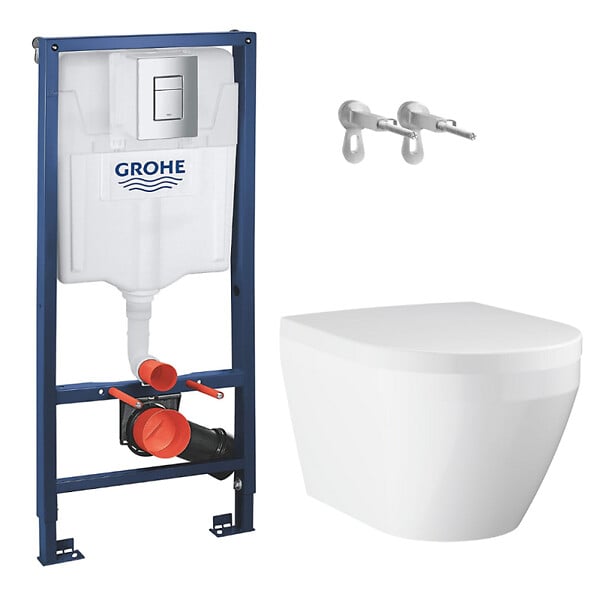 GROHE - Rapid SL pack WC bâti-support + WC suspendu sans bride Grohe avec abattant SoftClose + plaque (GRGRWR04-FR) - large