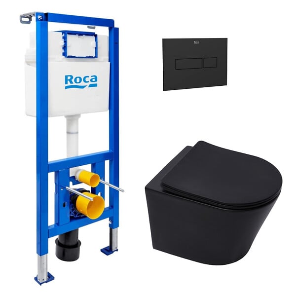 ROCA - Pack WC bâti-support + WC suspendu sans bride Swiss Aqua Technologies avec abattant SoftClose + plaque (ROSTINFBMR02-FR) - large
