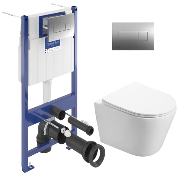 VILLEROY & BOCH - Viconnect Pro S  Pack WC Bâti Villeroy & Boch + WC Swiss Aqua Technologies sans bride et fixations invisibles + Plaque - large