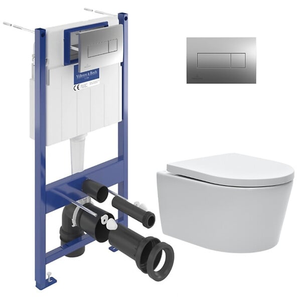 VILLEROY & BOCH - Viconnect pro S Pack WC bâti Villeroy & Boch + WC Swiss Aqua Technologies sans bride + Plaque chrome (VCNSAT1SP) - large