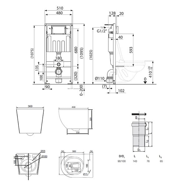 VILLEROY & BOCH - Pack WC bâti-support + WC suspendu sans bride Ceramia PixL avec abattant SoftClose + plaque (VBCEPXBMT01-FR) - large