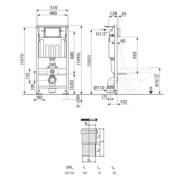 VILLEROY & BOCH - Pack WC Bâti-support Villeroy & Boch + WC sans bride SAT + Plaque de déclenchement double, Blanche (ViConnectFusionTQ-2) - large