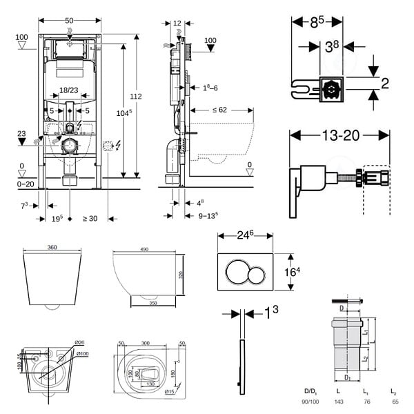 GEBERIT - Duofix pack WC bâti-support + WC suspendu sans bride Ceramia PixL avec abattant SoftClose + plaque (GECEPXWT05-FR) - large