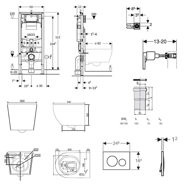 GEBERIT - Duofix pack WC bâti-support + WC suspendu sans bride Ceramia PixL avec abattant SoftClose + plaque (GEDCEPXBMT04-FR) - large
