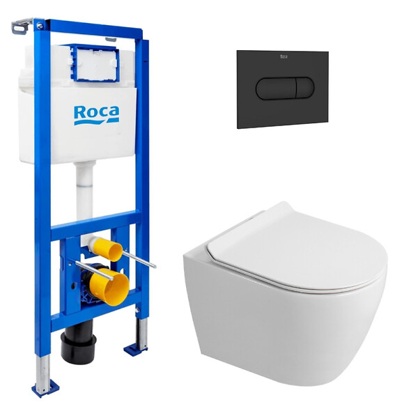 ROCA - Pack WC bâti-support + WC suspendu sans bride Ceramia PixL avec abattant SoftClose + plaque (ROCEPXWT03-FR) - large