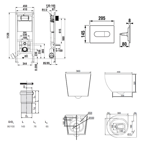 ROCA - Pack WC bâti-support + WC suspendu sans bride Ceramia PixL avec abattant SoftClose + plaque (ROCEPXWT03-FR) - large